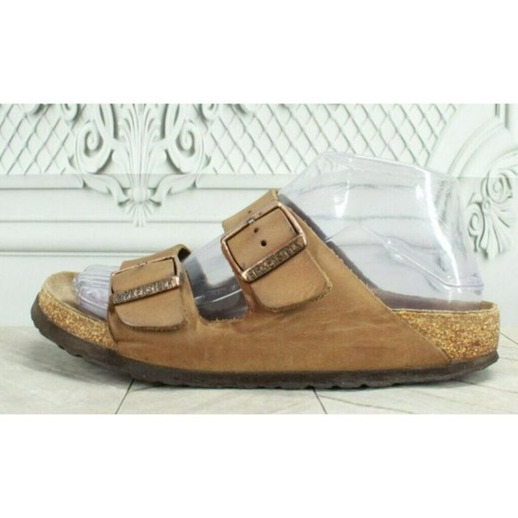 Birkenstock Shoes - Birkenstock  Brown Leather Slip On Two Straps Buckled Sandals Size 6